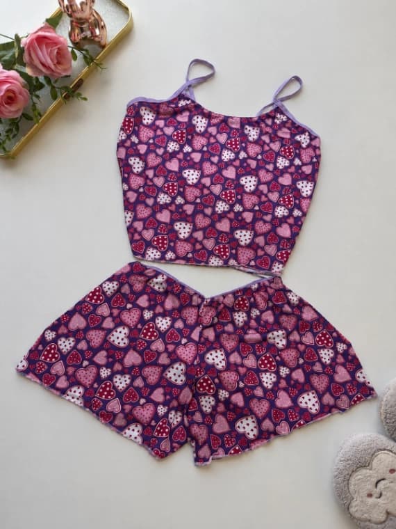 Conjunto baby doll- coração roxoTam: G |Eden Rose